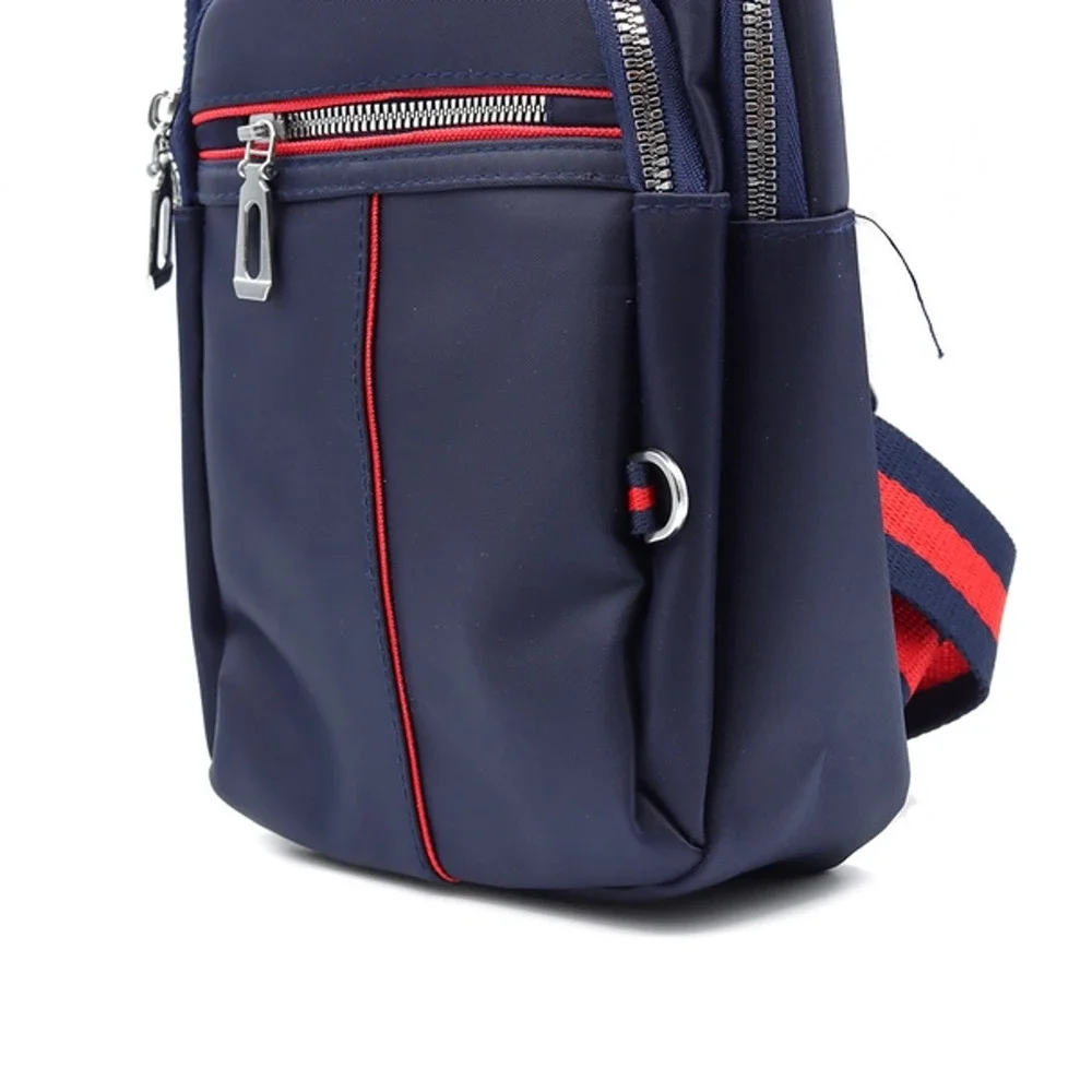 Nylon Navy and Red Stripe Crossbody Sling Bag